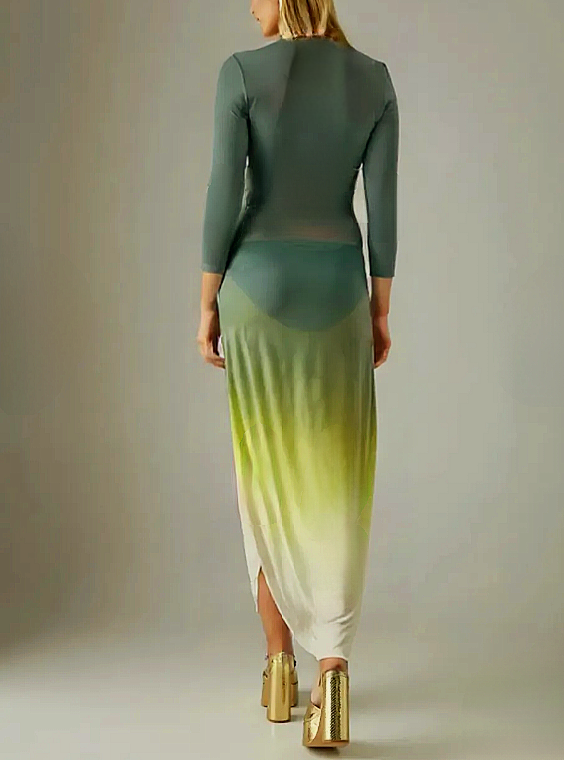 Olive Glow – Elegant Ombre Mesh Maxi Dress