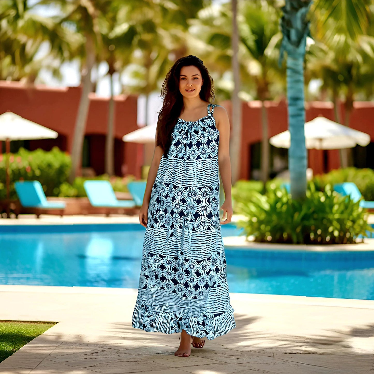 Plus-Size Timeless Floral Print Maxi Kimono Boho Yellow Dress, Sleeveless Summer, Vacation Dress with Spaghetti Tie-Strap, Kaftan