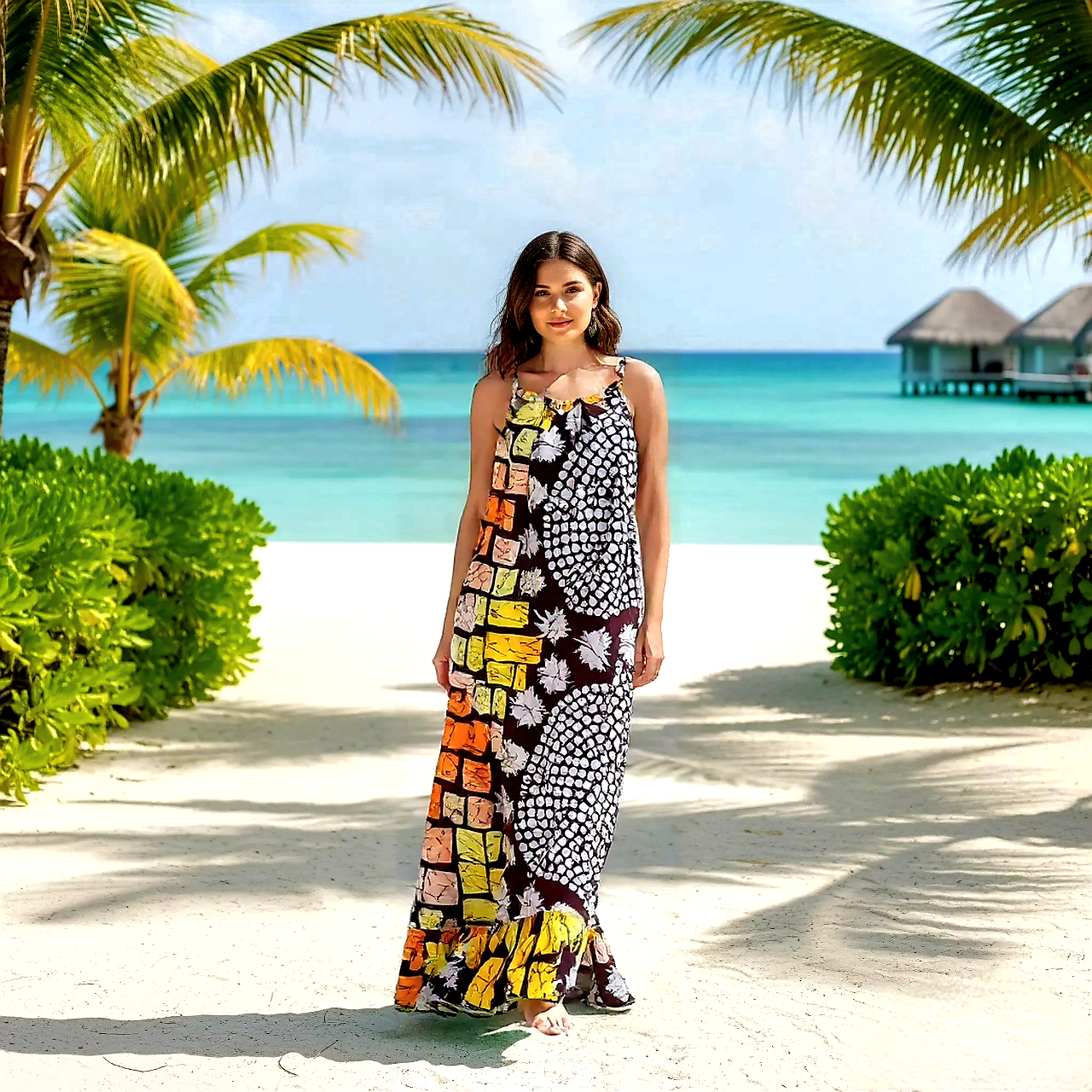 Plus-Size Timeless Floral Print Maxi Kimono Boho Yellow Dress, Sleeveless Summer, Vacation Dress with Spaghetti Tie-Strap, Kaftan